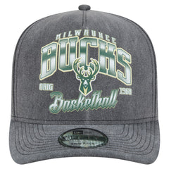 New Era - Milwaukee Bucks Throwback Washed Pre-Curved 9FIFTY Snapback Hat - Charcoal