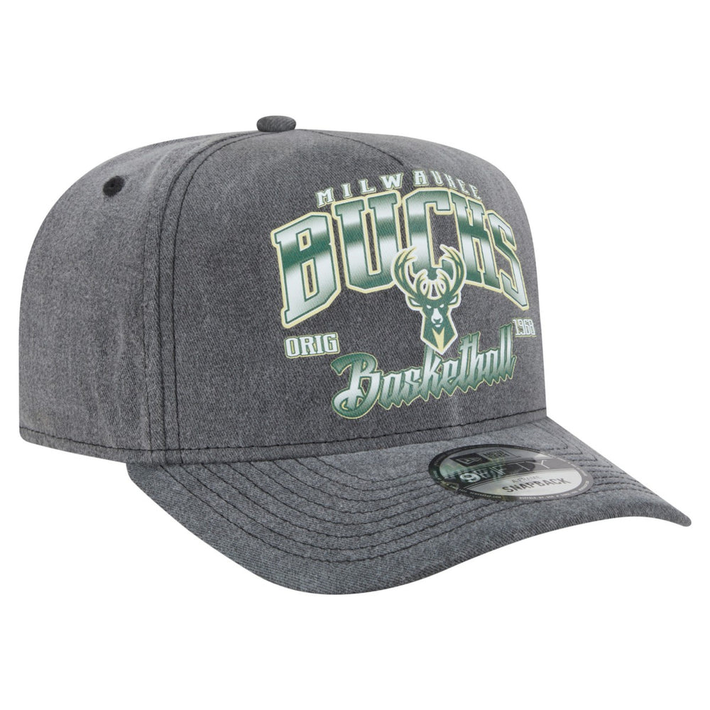 New Era - Milwaukee Bucks Throwback Washed Pre-Curved 9FIFTY Snapback Hat - Charcoal