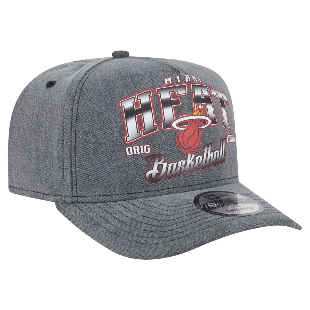 New Era - Miami Heat Throwback Washed Pre-Curved 9FIFTY Snapback Hat - Charcoal