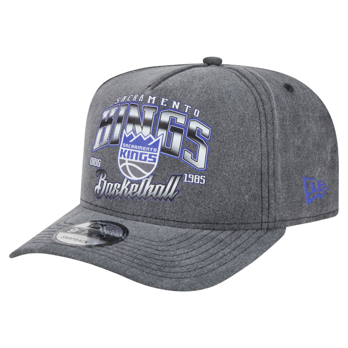 New Era - Sacramento Kings Throwback Washed Pre-Curved 9FIFTY Snapback Hat - Charcoal