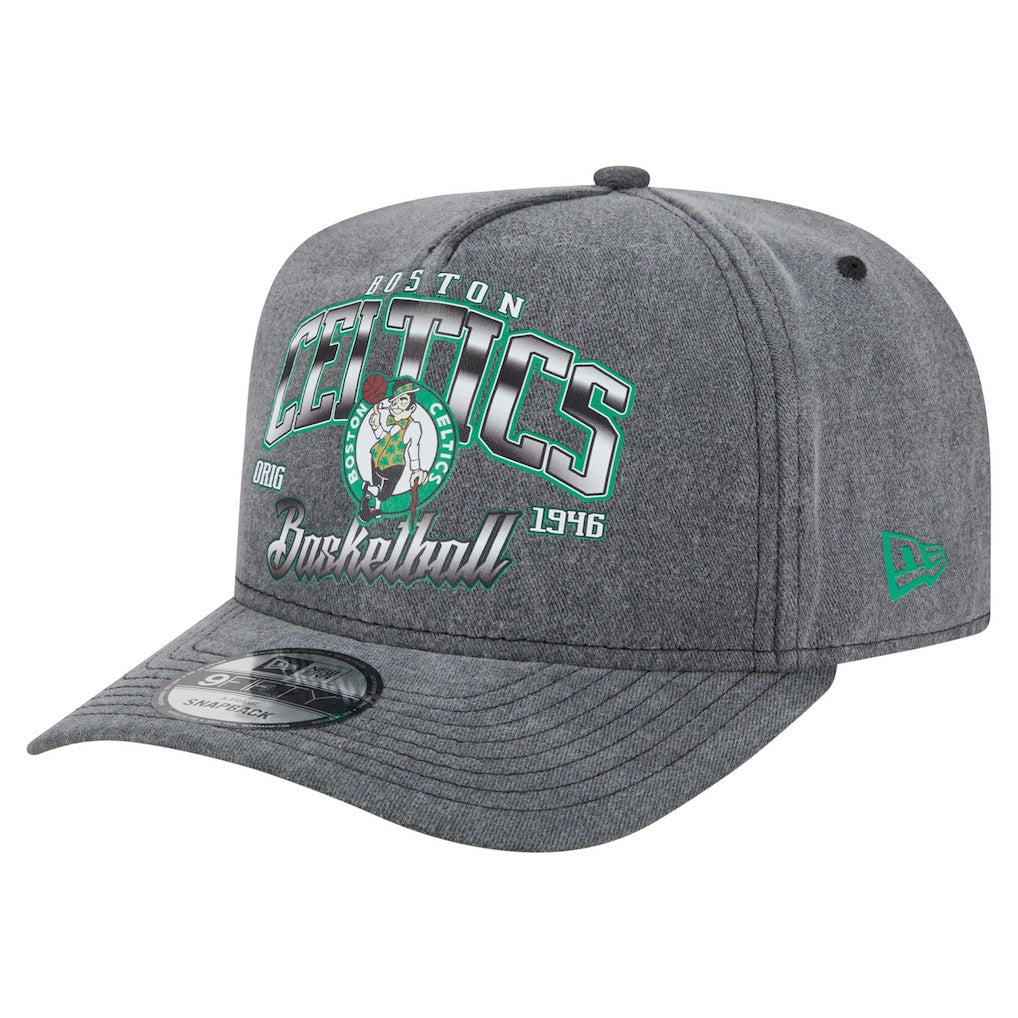 New Era - Boston Celtics Throwback Washed Pre-Curved 9FIFTY Snapback Hat - Charcoal