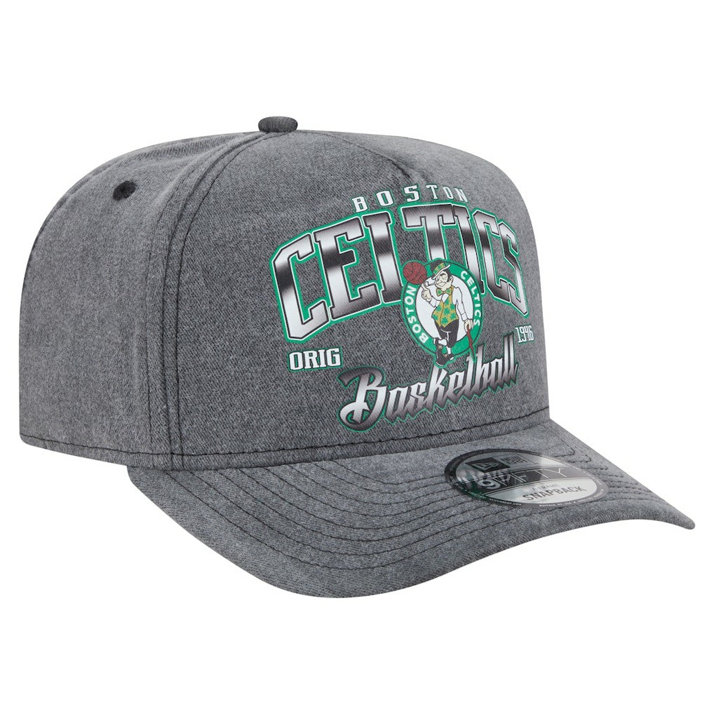 New Era - Boston Celtics Throwback Washed Pre-Curved 9FIFTY Snapback Hat - Charcoal