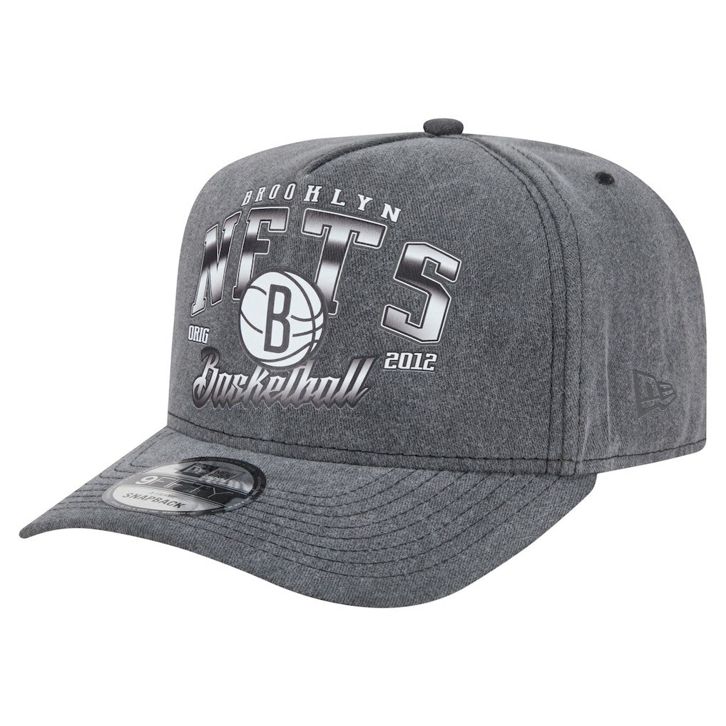New Era - Brooklyn Nets Throwback Washed Pre-Curved 9FIFTY Snapback Hat - Charcoal