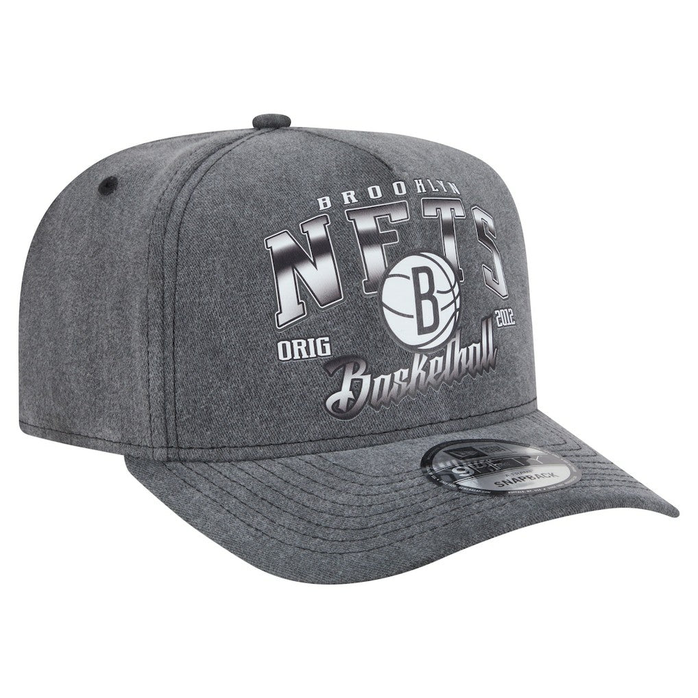 New Era - Brooklyn Nets Throwback Washed Pre-Curved 9FIFTY Snapback Hat - Charcoal