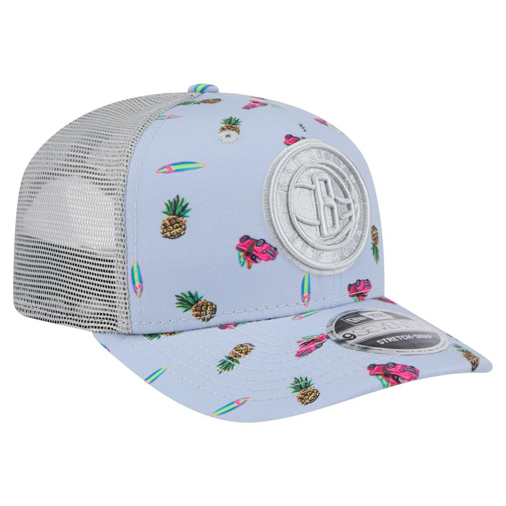 New Era - Brooklyn Nets Adventure Aloha Pattern 9SEVENTY Stretch-Snap Hat - Light Blue/Gray