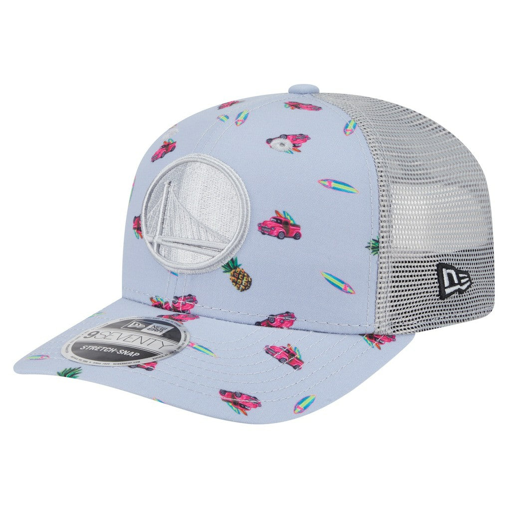 New Era - Golden State Warriors Adventure Aloha Pattern 9SEVENTY Stretch-Snap Hat - Light Blue/Gray
