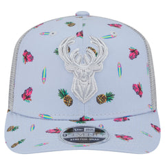 New Era - Milwaukee Bucks Adventure Aloha Pattern 9SEVENTY Stretch-Snap Hat - Light Blue/Gray