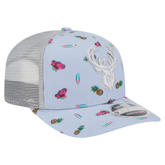 New Era - Milwaukee Bucks Adventure Aloha Pattern 9SEVENTY Stretch-Snap Hat - Light Blue/Gray