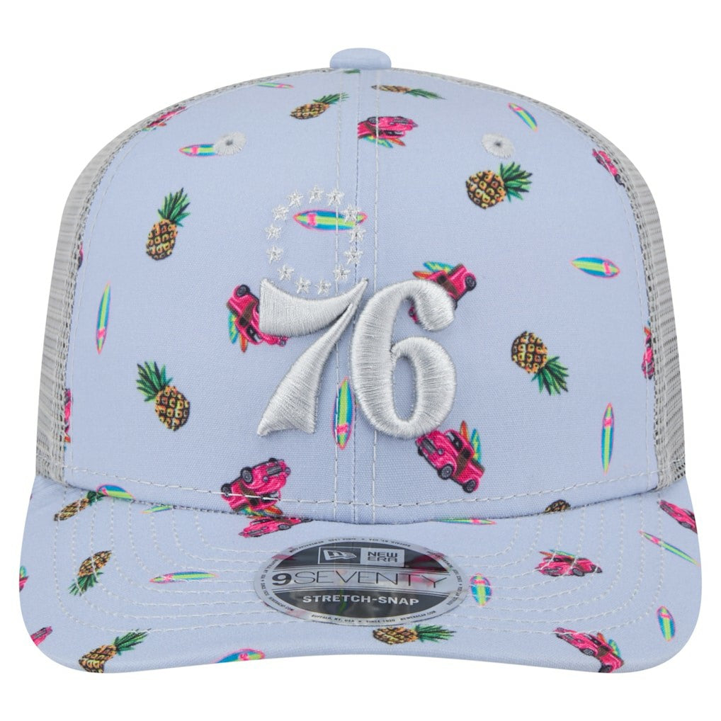 New Era - Philadelphia 76ers Adventure Aloha Pattern 9SEVENTY Stretch-Snap Hat - Light Blue/Gray