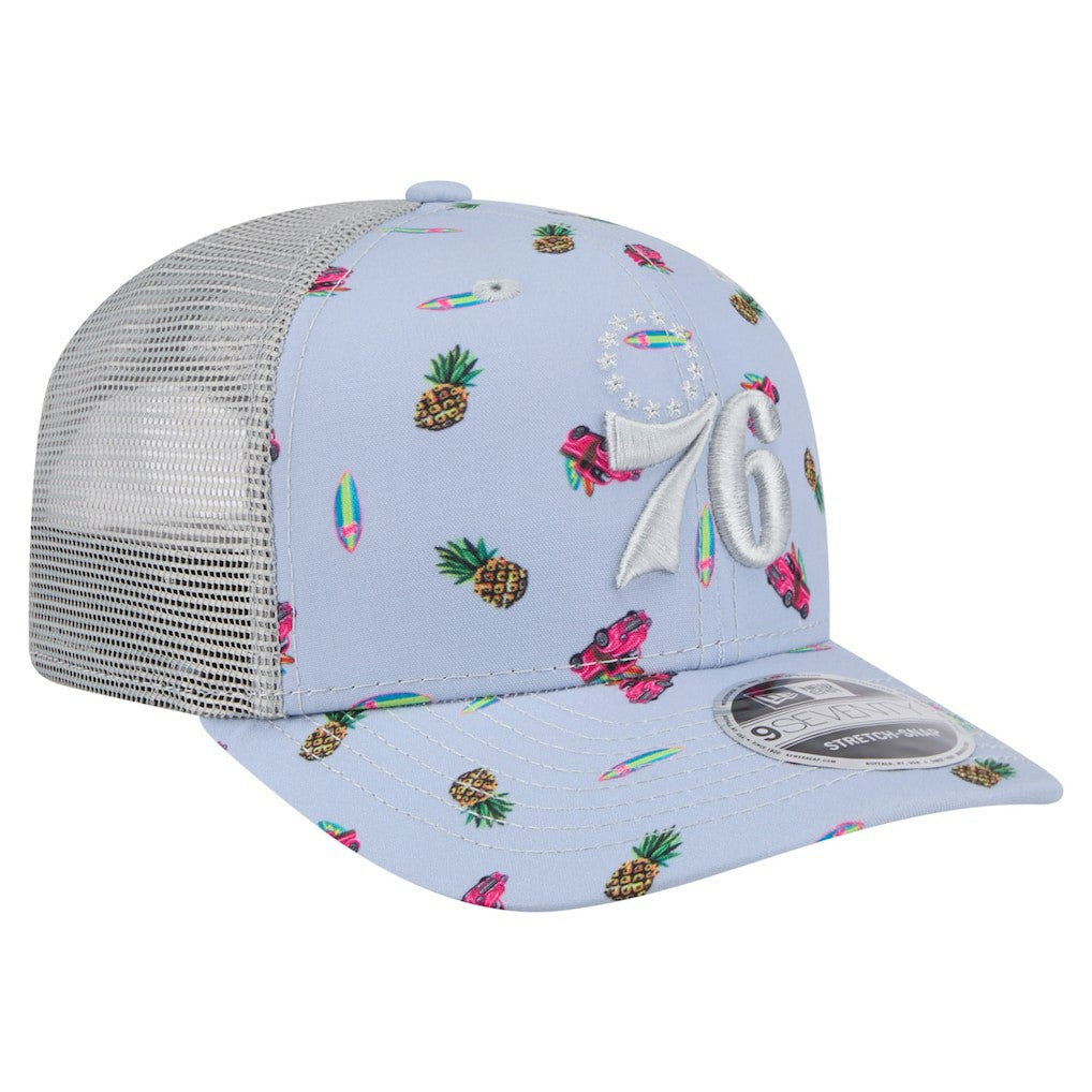 New Era - Philadelphia 76ers Adventure Aloha Pattern 9SEVENTY Stretch-Snap Hat - Light Blue/Gray