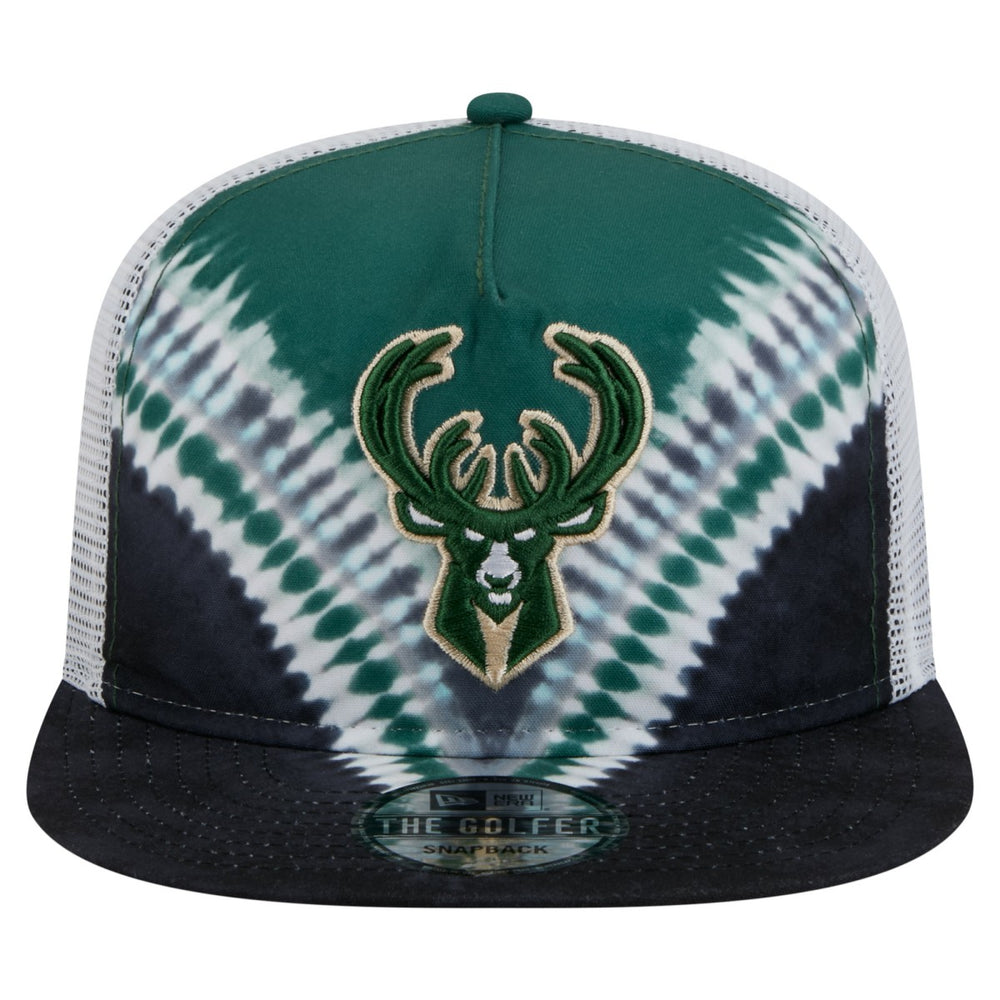 New Era - Milwaukee Bucks Throwback Dye Golfer Snapback Hat - Black/Hunter Green