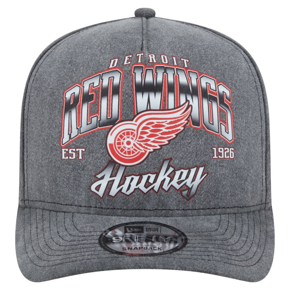 Detroit Red Wings - New Era Throwback Washed A-Frame Pre-Curved 9FIFTY Snapback Hat Charcoal