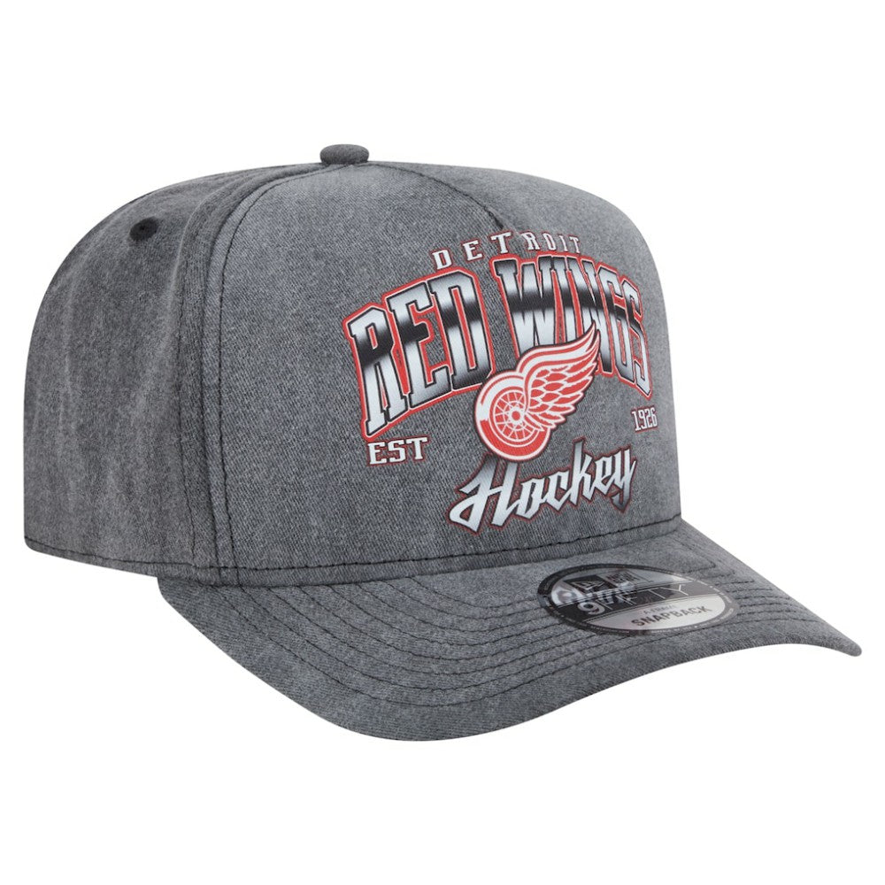 Detroit Red Wings - New Era Throwback Washed A-Frame Pre-Curved 9FIFTY Snapback Hat Charcoal