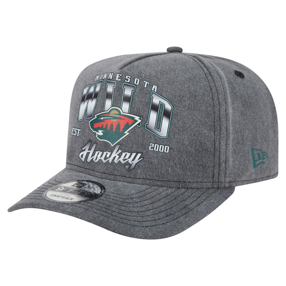 Minnesota Wild - New Era Throwback Washed A-Frame Pre-Curved 9FIFTY Snapback Hat Charcoal