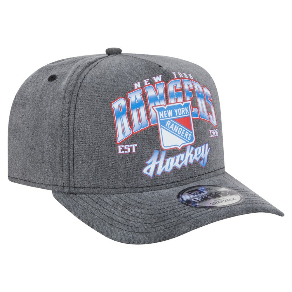 New York Rangers New Era Throwback Washed A-Frame Pre-Curved 9FIFTY Snapback Hat Charcoal