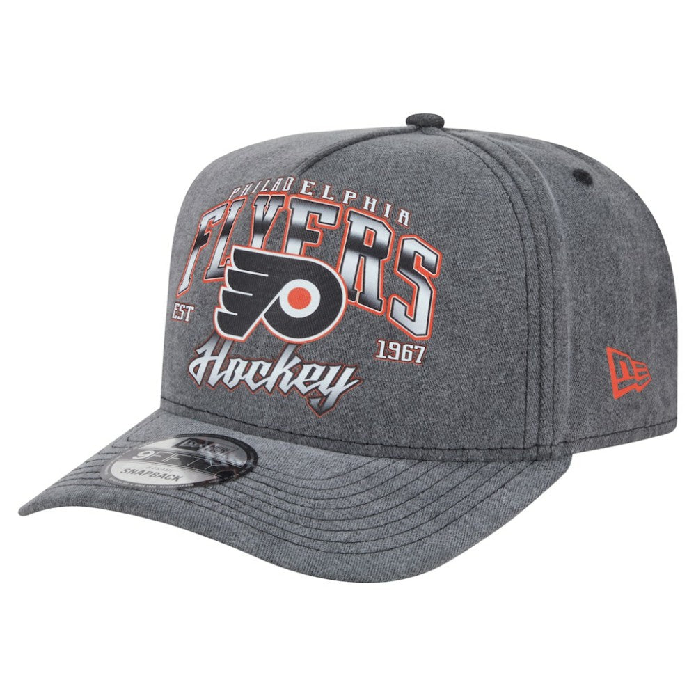 Philadelphia Flyers - New Era Throwback Washed A-Frame Pre-Curved 9FIFTY Snapback Hat Charcoal