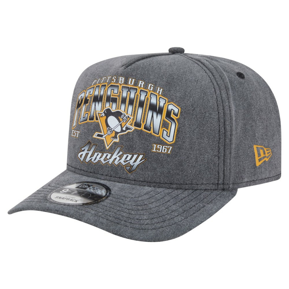 Pittsburgh Penguins New Era Throwback Washed A-Frame Pre-Curved 9FIFTY Snapback Hat Charcoal
