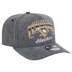 Pittsburgh Penguins New Era Throwback Washed A-Frame Pre-Curved 9FIFTY Snapback Hat Charcoal