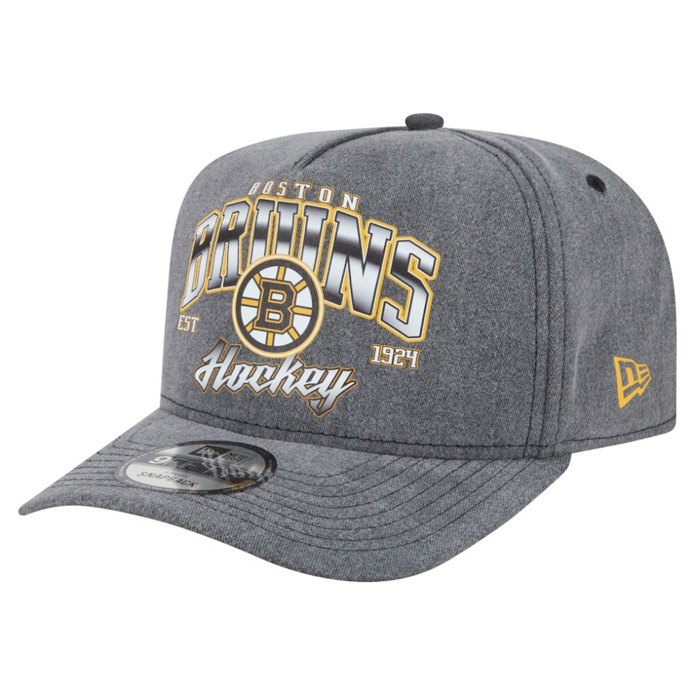 Boston Bruins New Era Throwback Washed A-Frame Pre-Curved 9FIFTY Snapback Hat Charcoal