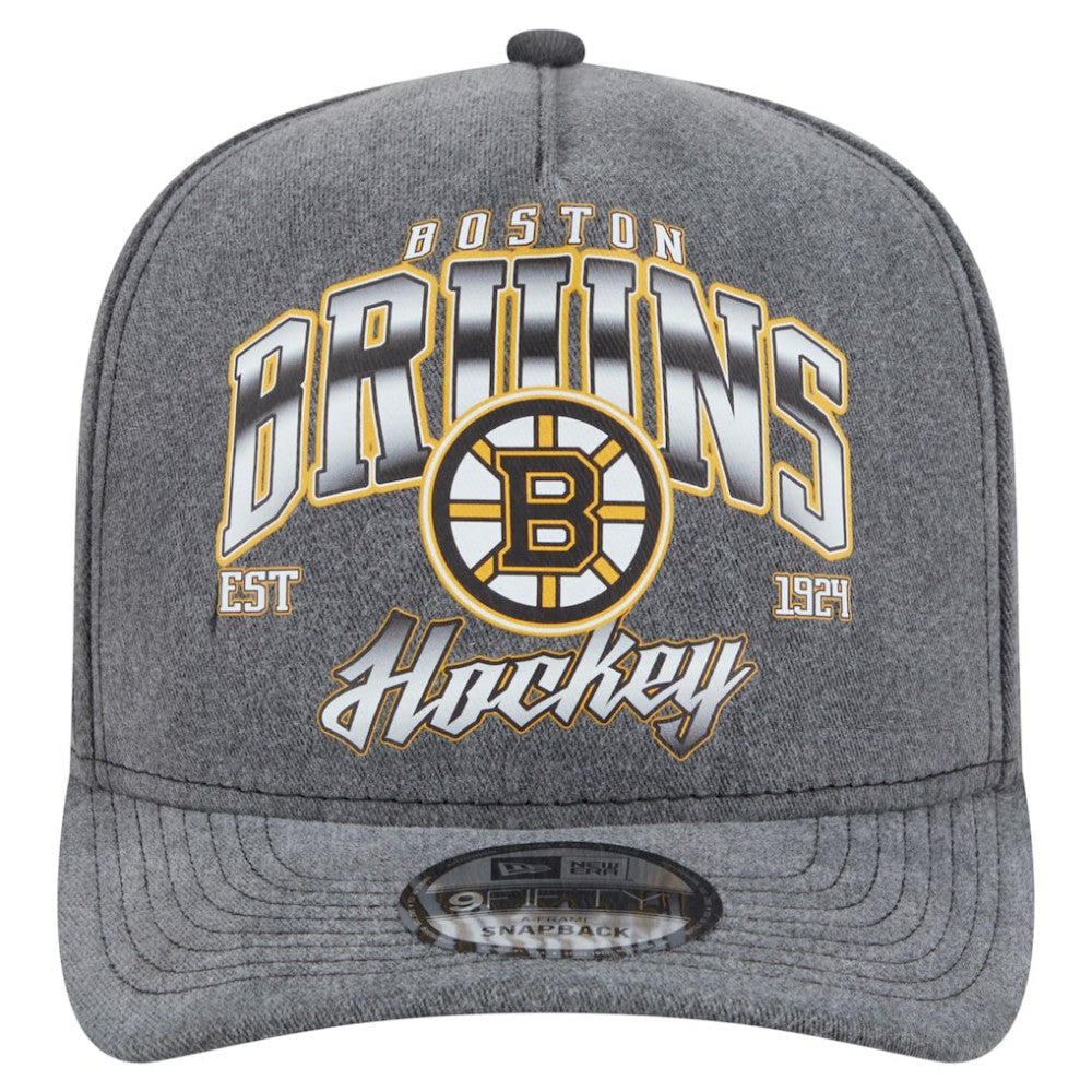 Boston Bruins New Era Throwback Washed A-Frame Pre-Curved 9FIFTY Snapback Hat Charcoal
