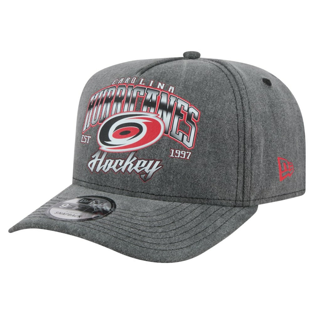 Carolina Hurricanes - New Era Throwback Washed A-Frame Pre-Curved 9FIFTY Snapback Hat Charcoal