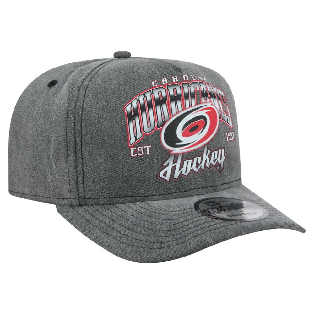 Carolina Hurricanes - New Era Throwback Washed A-Frame Pre-Curved 9FIFTY Snapback Hat Charcoal