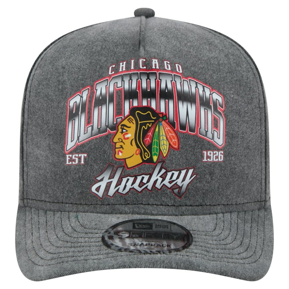Chicago Blackhawks New Era Throwback Washed A-Frame Pre-Curved 9FIFTY Snapback Hat Charcoal