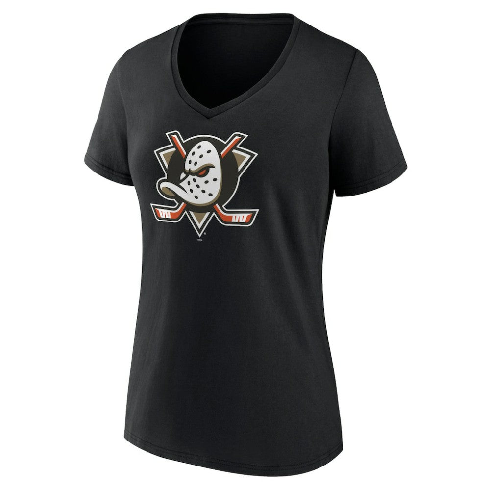 Anaheim Ducks - Women's Primary Logo V-Neck T-Shirt – Black
