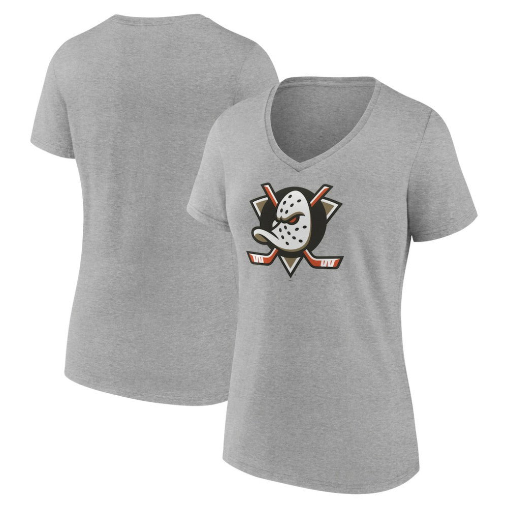 Anaheim Ducks - Women's Primary Logo V-Neck T-Shirt – Gray
