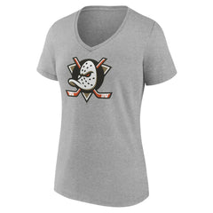 Anaheim Ducks - Women's Primary Logo V-Neck T-Shirt – Gray