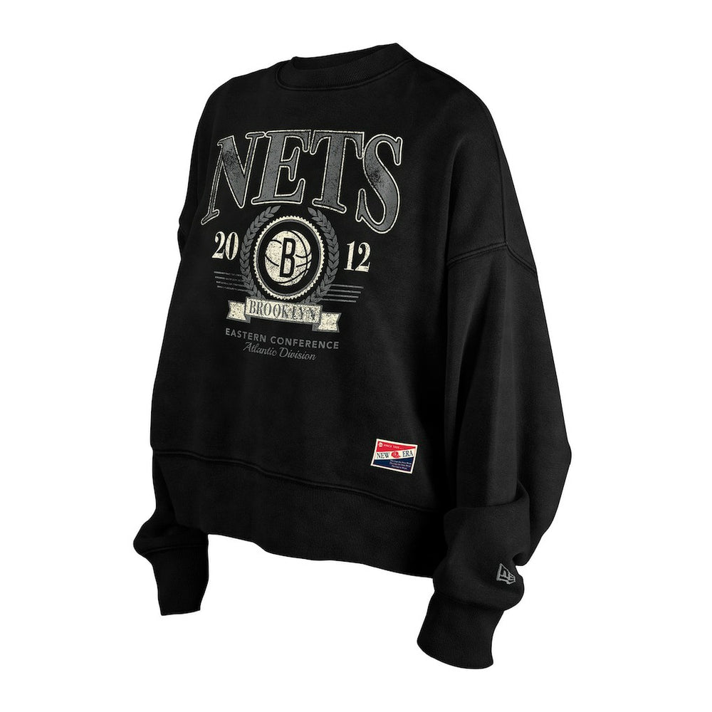 New Era - Brooklyn Nets Women's Throwback Vintage Enzyme Wash Oversized Boxy Pullover Sweatshirt - Black