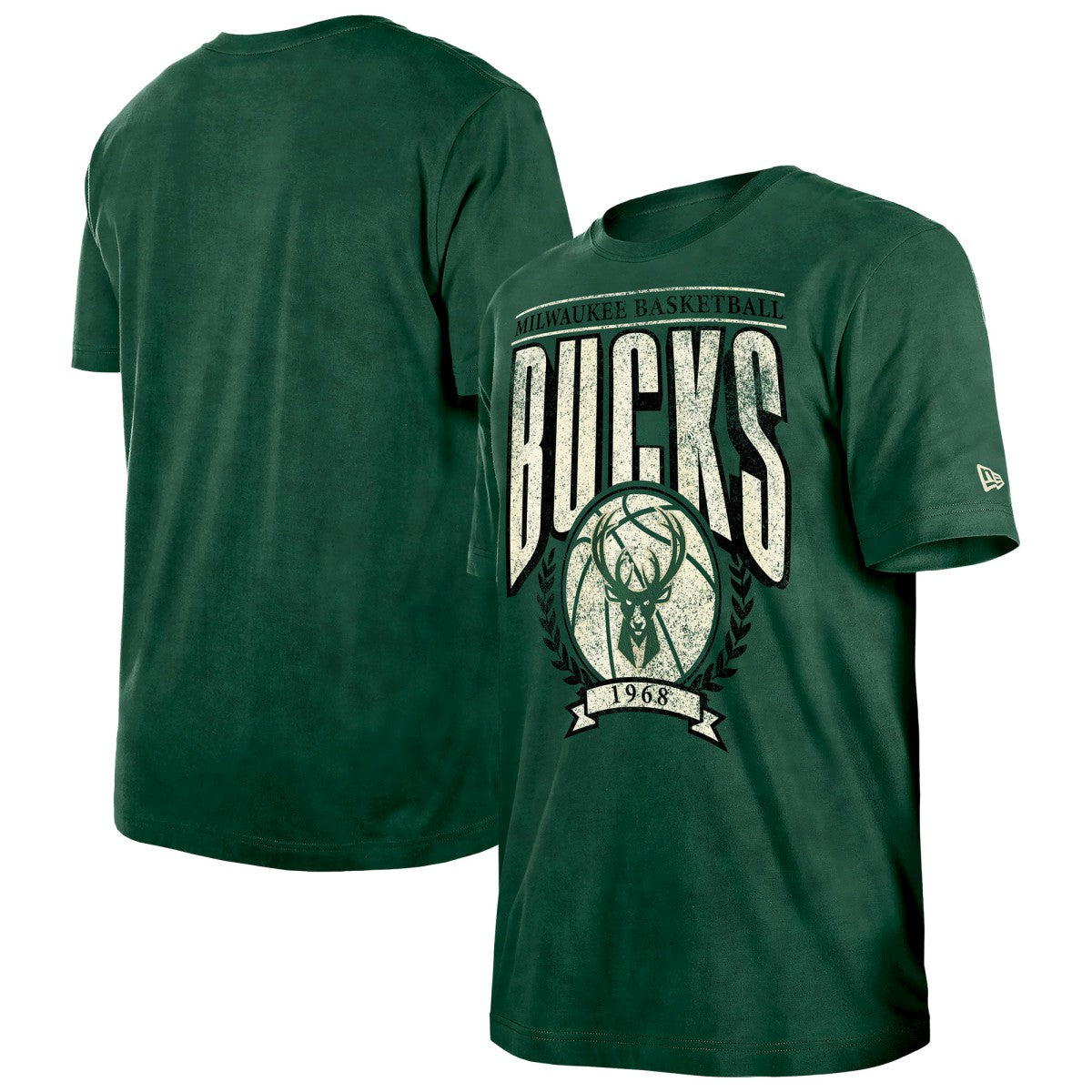 New Era - Milwaukee Bucks Throwback Vintage Boxy Mineral Wash T-Shirt - Hunter Green