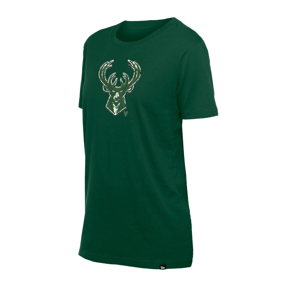 New Era - Milwaukee Bucks Women's Glam Game Flower T-Shirt - Hunter Green