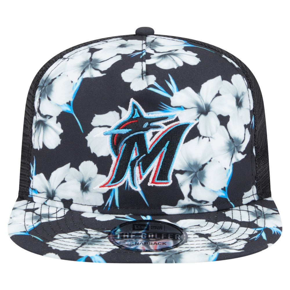 Miami Marlins New Era Adventure Pattern Golfer Trucker Snapback Hat Online