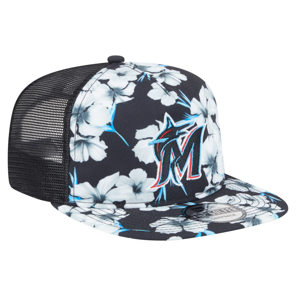 Miami Marlins New Era Adventure Pattern Golfer Trucker Snapback Hat Online