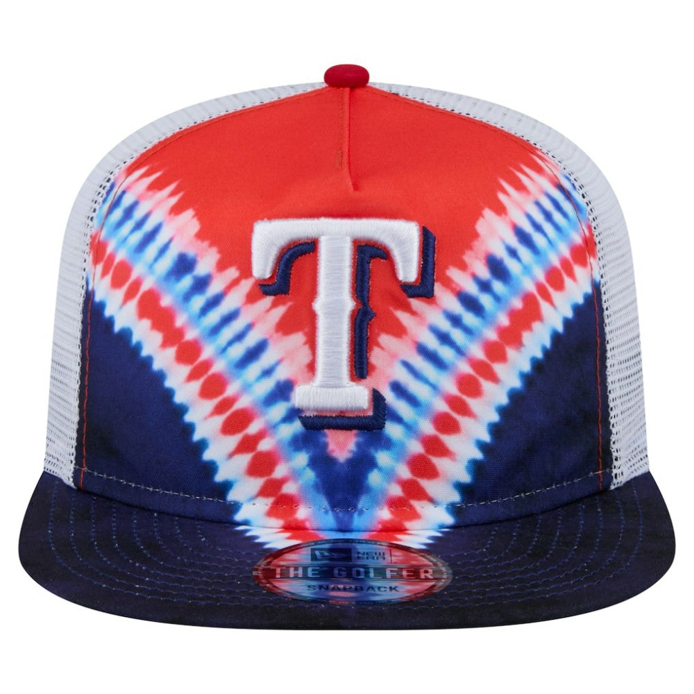Texas Rangers New Era Tie-Dye Golfer Trucker Adjustable Hat Clearance