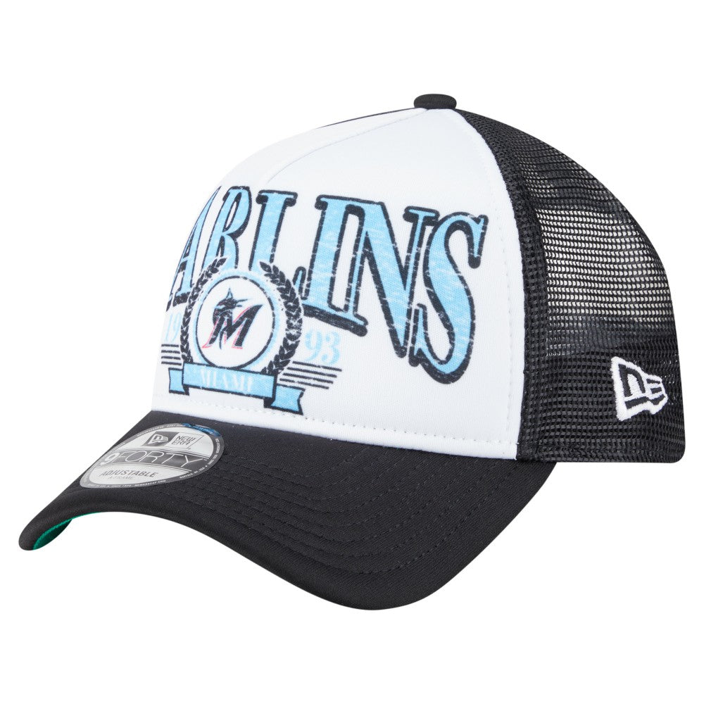 Miami Marlins New Era Distressed 9FORTY A-Frame Adjustable Trucker Hat Sale