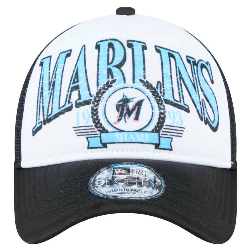 Miami Marlins New Era Distressed 9FORTY A-Frame Adjustable Trucker Hat Sale
