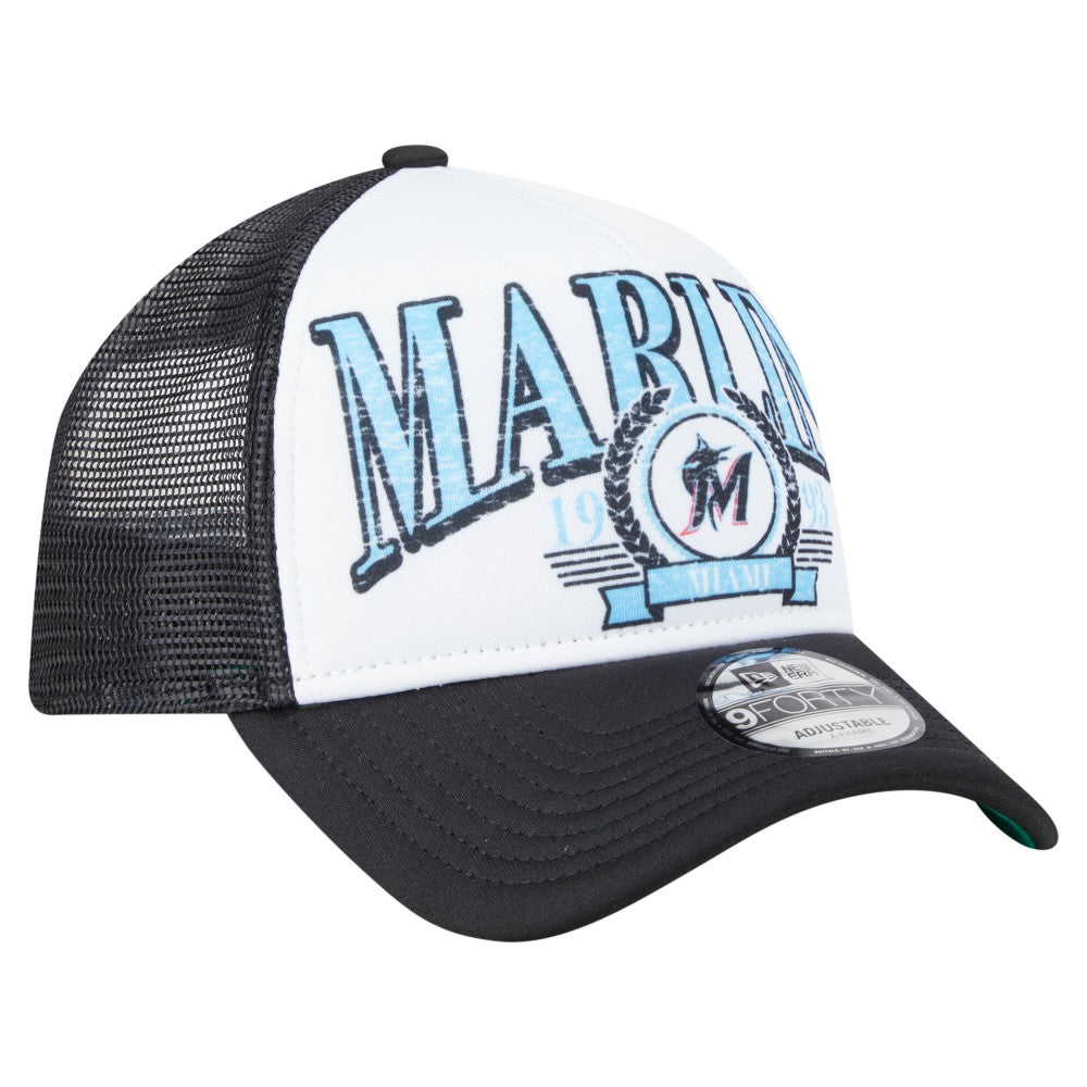 Miami Marlins New Era Distressed 9FORTY A-Frame Adjustable Trucker Hat Sale