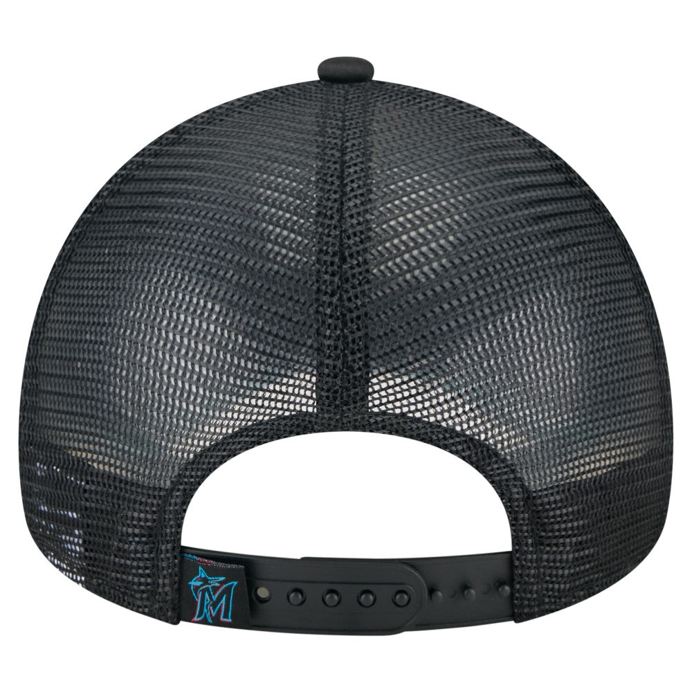 Miami Marlins New Era Distressed 9FORTY A-Frame Adjustable Trucker Hat Sale