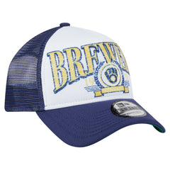 Milwaukee Brewers New Era Distressed 9FORTY A-Frame Adjustable Trucker Hat discount