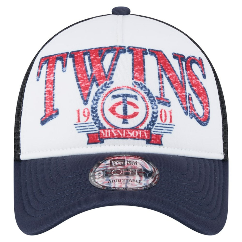 Minnesota Twins New Era Distressed 9FORTY A-Frame Adjustable Trucker Hat On Sale