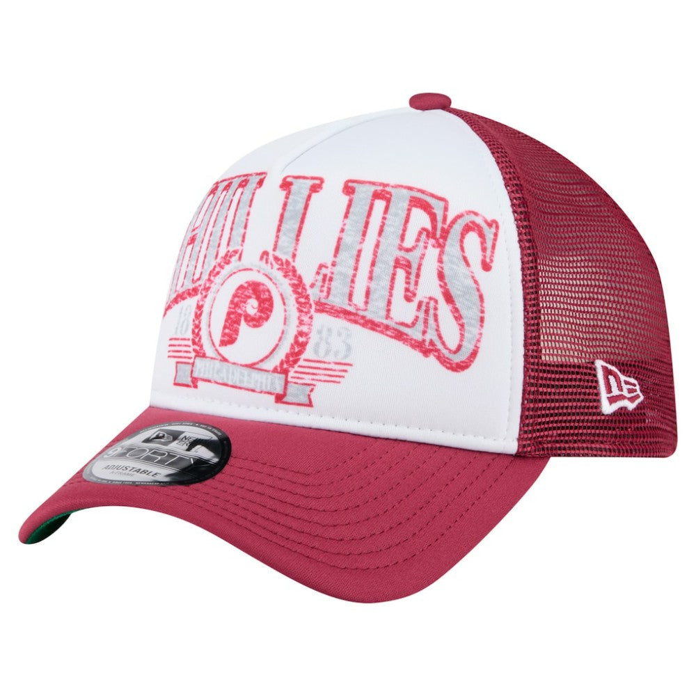 Philadelphia Phillies New Era Distressed 9FORTY A-Frame Adjustable Trucker Hat discount