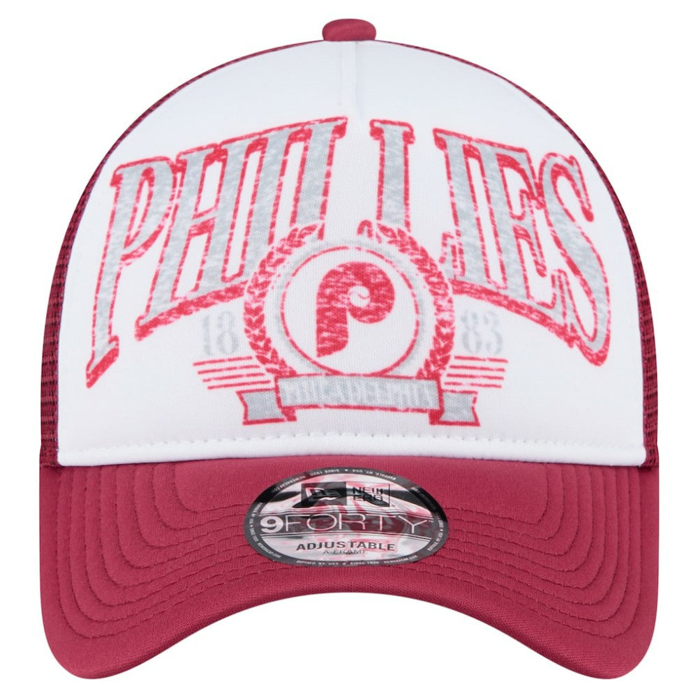 Philadelphia Phillies New Era Distressed 9FORTY A-Frame Adjustable Trucker Hat discount