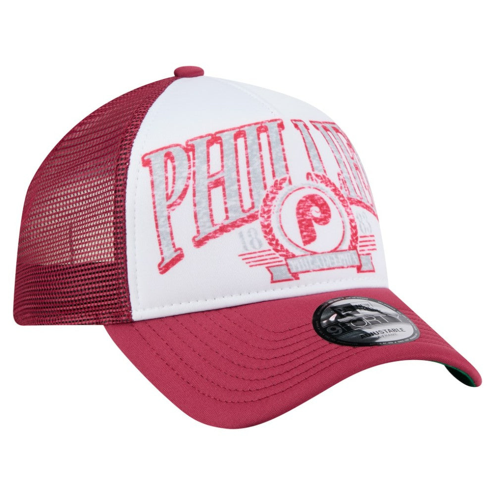 Philadelphia Phillies New Era Distressed 9FORTY A-Frame Adjustable Trucker Hat discount