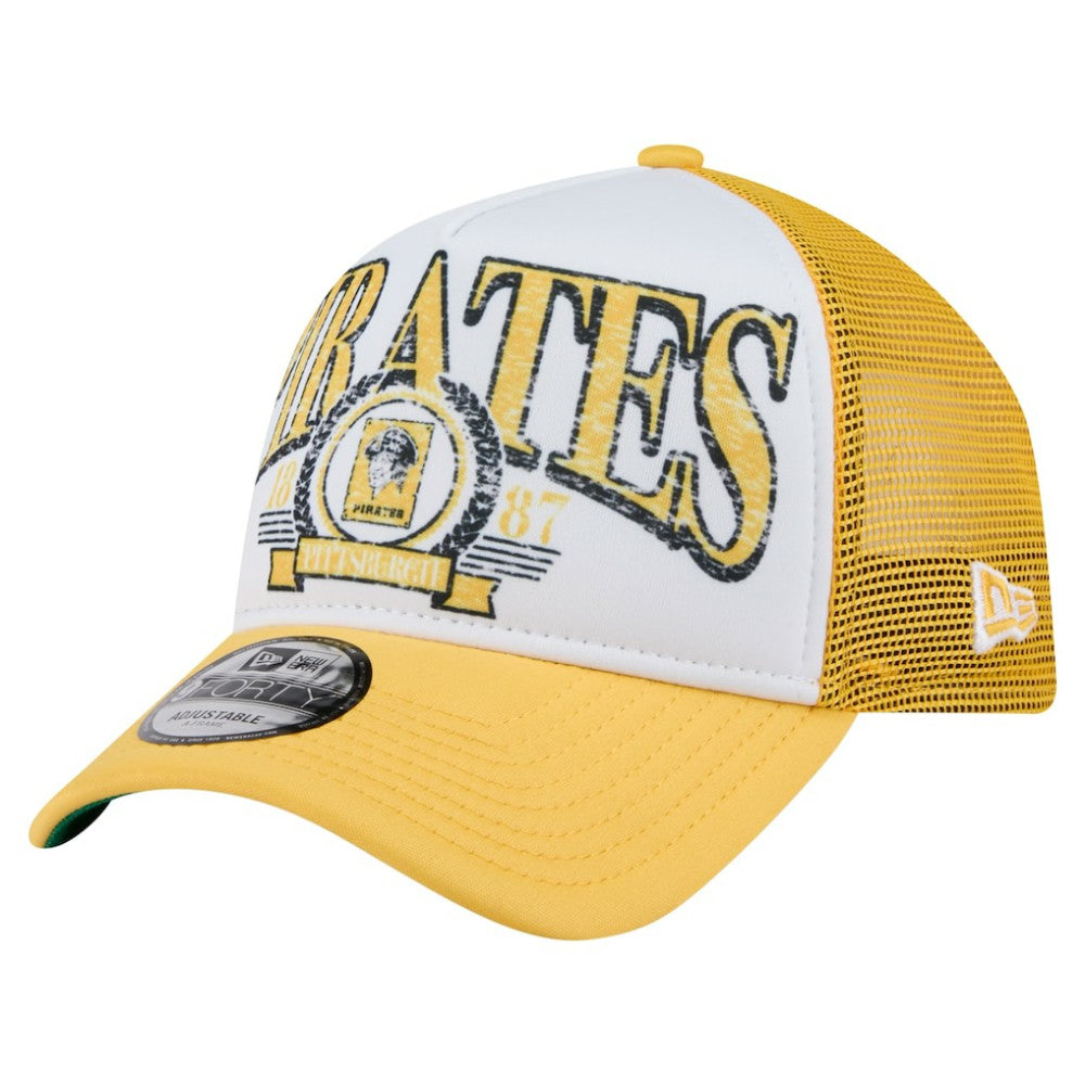 Pittsburgh Pirates New Era Distressed 9FORTY A-Frame Adjustable Trucker Hat for sale