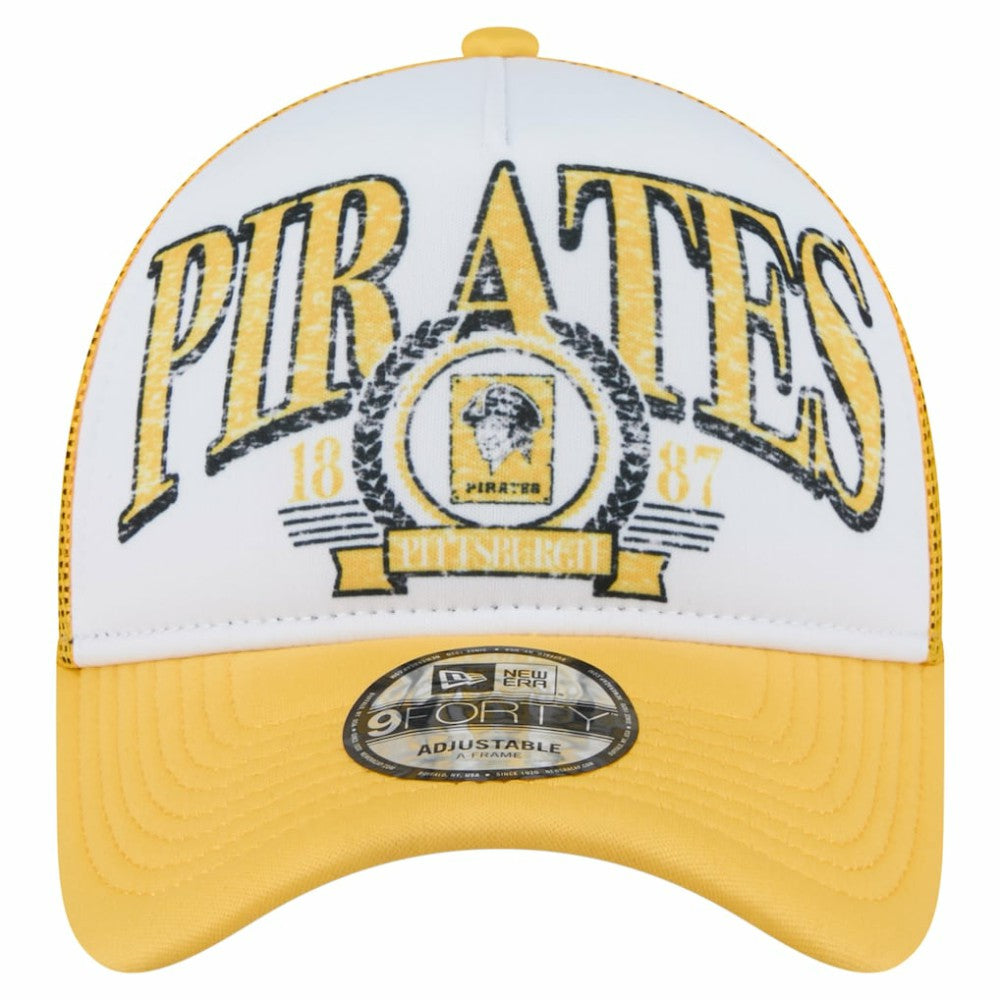 Pittsburgh Pirates New Era Distressed 9FORTY A-Frame Adjustable Trucker Hat for sale