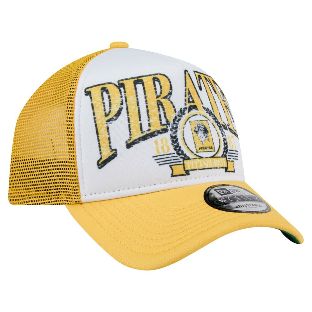 Pittsburgh Pirates New Era Distressed 9FORTY A-Frame Adjustable Trucker Hat for sale