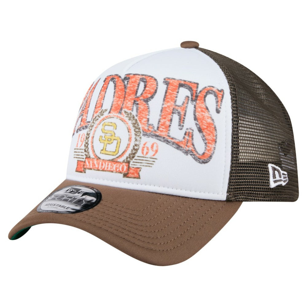 San Diego Padres New Era Distressed 9FORTY A-Frame Adjustable Trucker Hat for sale