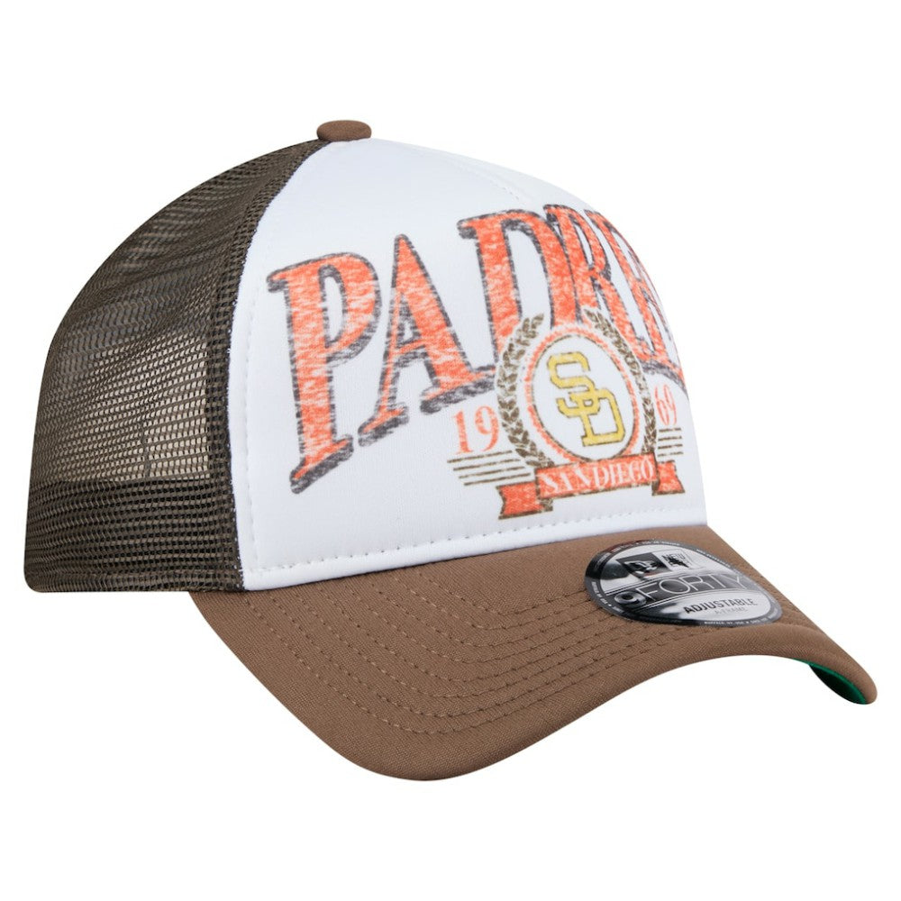 San Diego Padres New Era Distressed 9FORTY A-Frame Adjustable Trucker Hat for sale